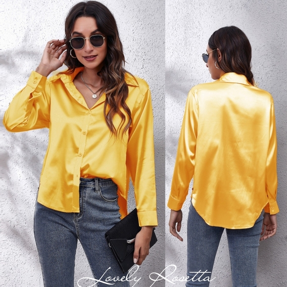 Gold Collared Neck Buttoned Long Sleeve Shirt - Picture 5 of 5